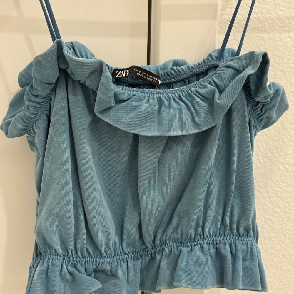 Blue Ruffled Spaghetti Strap Top - Picture 2 of 5